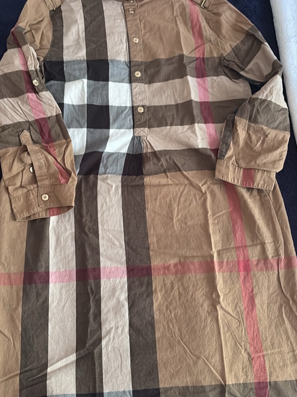 Burberry Beige Tan Pink Plaid Button-Down Shirt Dress